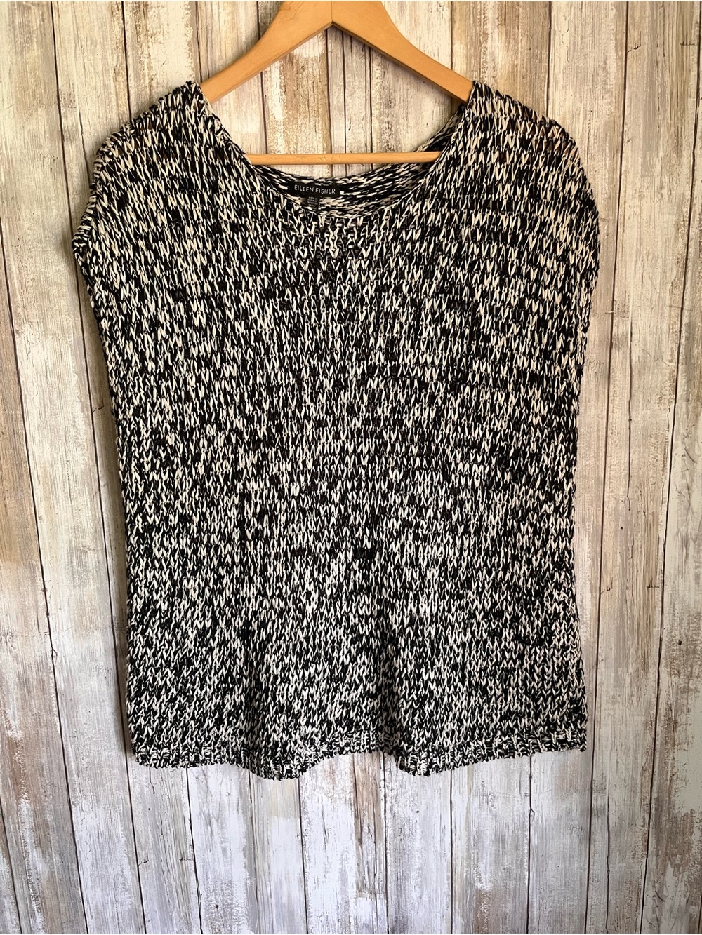 Eileen Fisher Organic Cotton Open Knit Marled Pullover Sweater Small